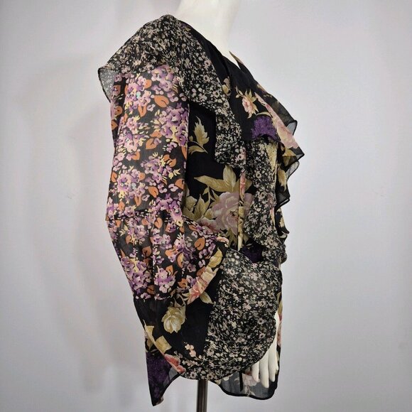 Ralph Lauren Womens Floral Ruffle-Trim Georgette Blouse Black Size XL NWT (26) - Picture 3 of 15